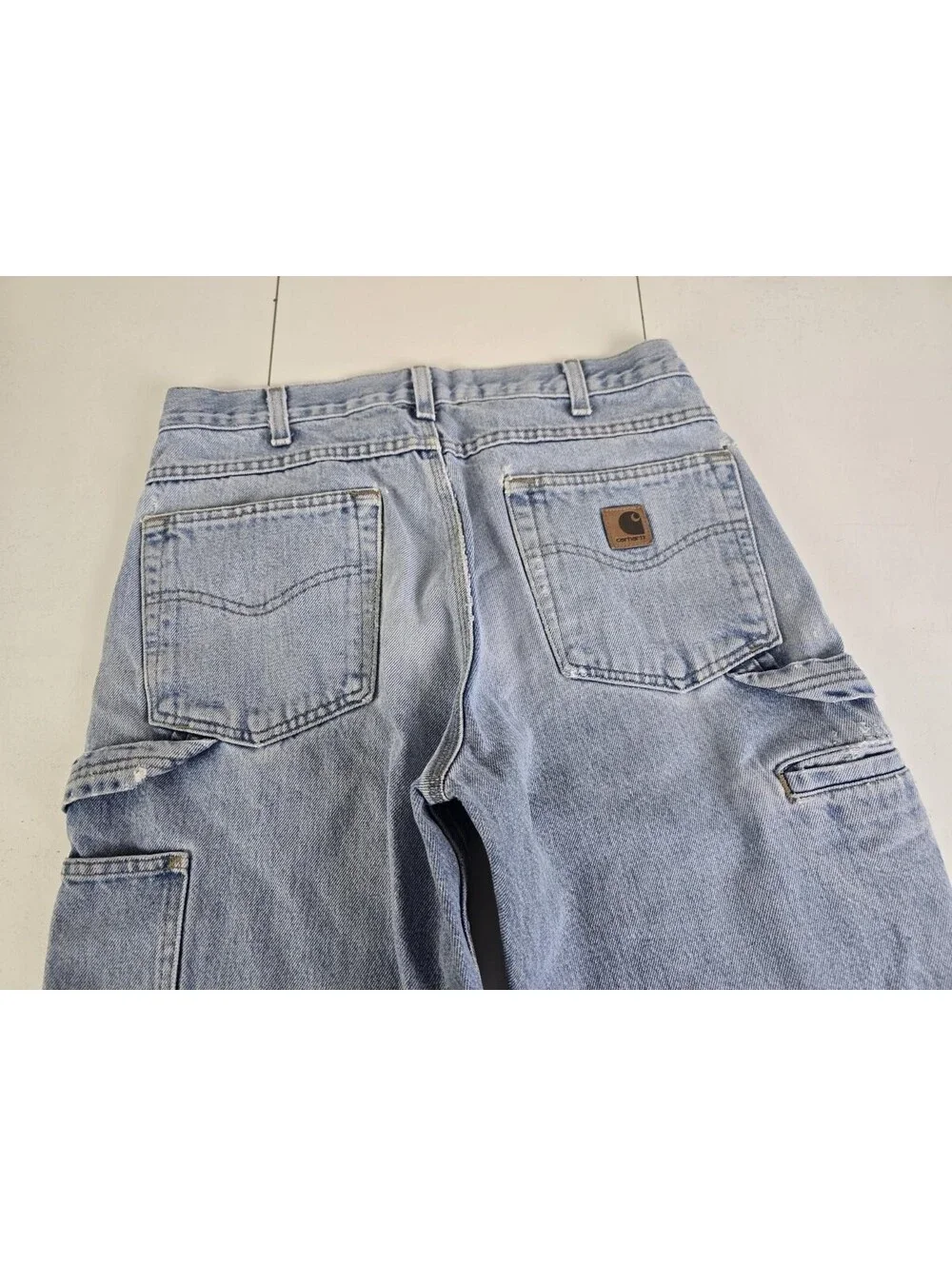 Carhartt Carpenter Jeans 32x30 Baggy Wide Leg Fit Light Wash Distressed Denim